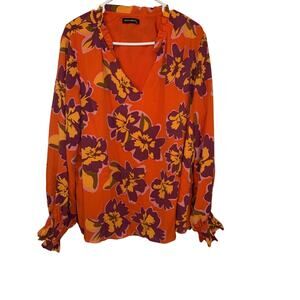 MASCOMODA orange floral V-neck long sleeve blouse. W Lining XXL